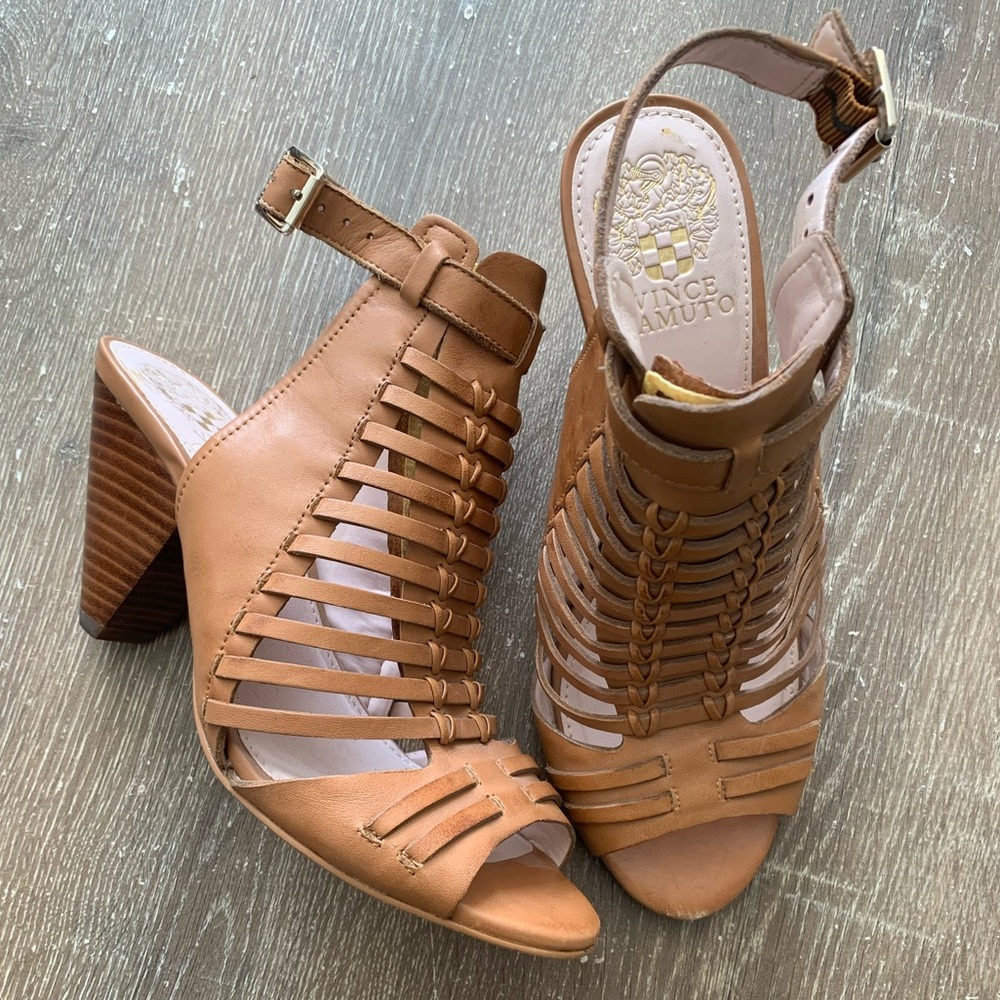Vince Camuto brown woven strap heel
